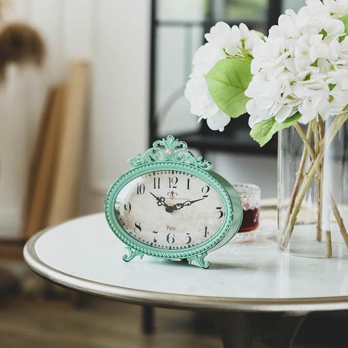 NIKKY HOME Vintage Table Clock, French Turquoise Color Rococo Style Desk Clock - Image 3