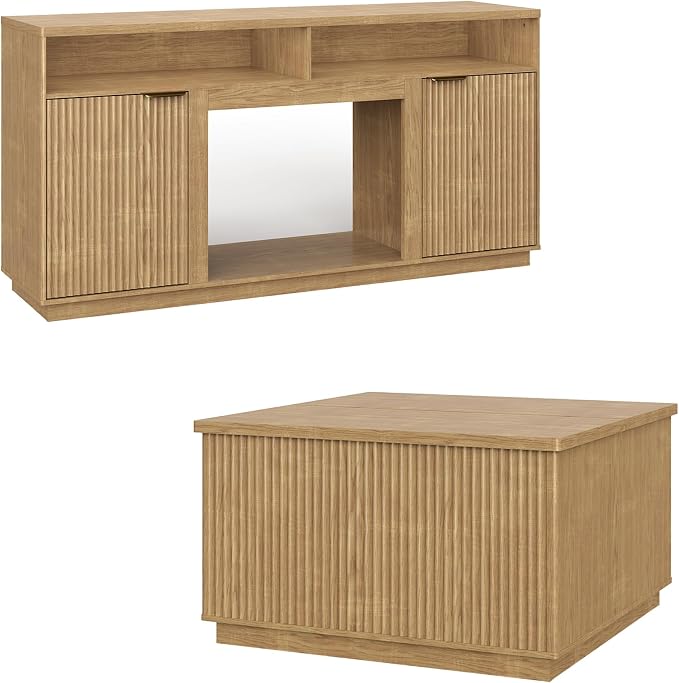 2-Piece Fluted Living Room Set Includes 31.5" Fluted Lift Top Coffee Table by PATIOCHIC