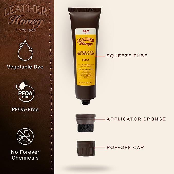 Leather Honey Brown Recoloring Balm: Color Restorer and Scratch/Scuff Remover - Image 3