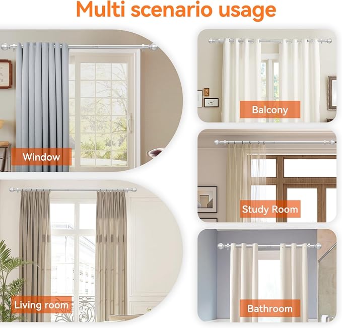 Silver Curtain Rods for Windows 48 to 84 or 88 Inches Max - Image 6