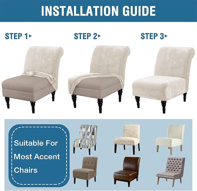 H.VERSAILTEX Armless Accent Chair Covers Thick Velvet Armless Chair Slipcovers - Image 7