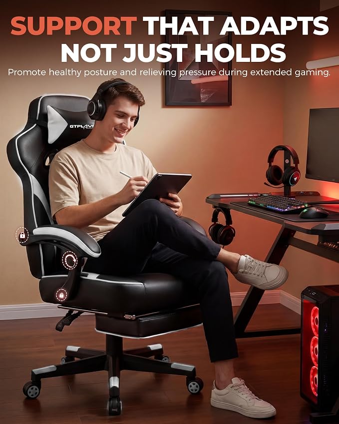 GTPLAYER Gaming Chair with Footrest, Big and Tall Game Chair 350lb Racing Style - Image 10