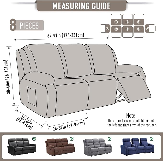 TAOCOCO Recliner Sofa Covers 8-Pieces Stretch Large Couch Covers - Image 5
