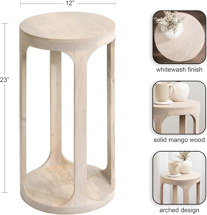Kate and Laurel Dahl Wooden Round Drink Table; 12 x 23; Whitewash; Transitional - Image 3