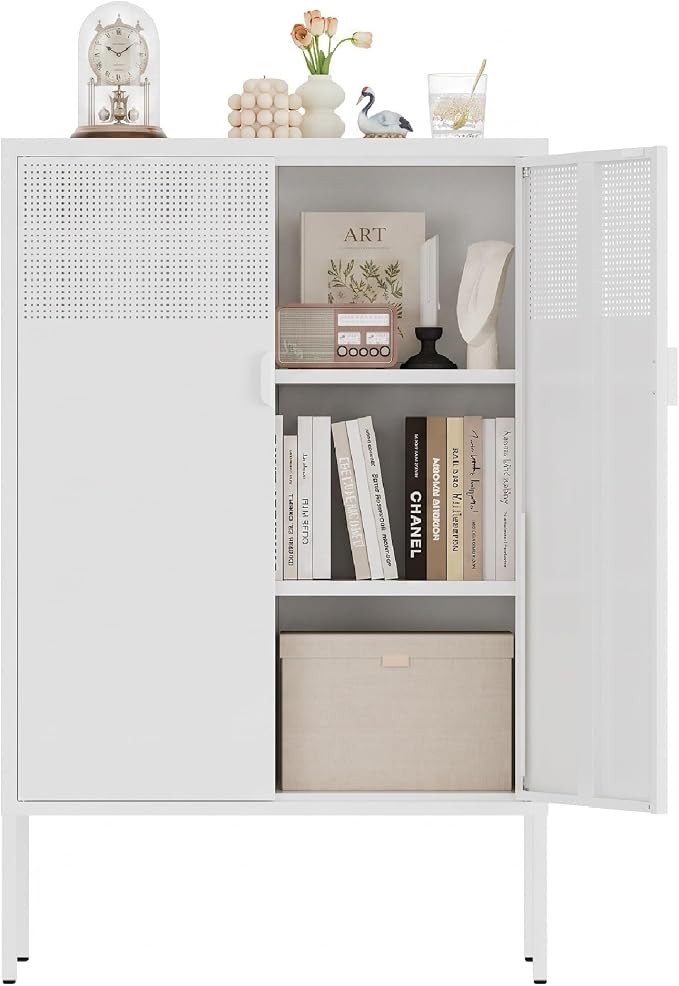 Metal Storage Cabinet, 2 Door TV Stand, Metal Mesh Accent Cabinet, Magnetic by XIUSVON