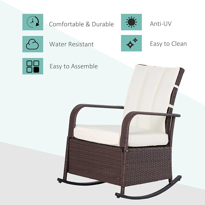 Outsunny Wicker Outdoor Rocking Chair, Patio Recliner - Image 4
