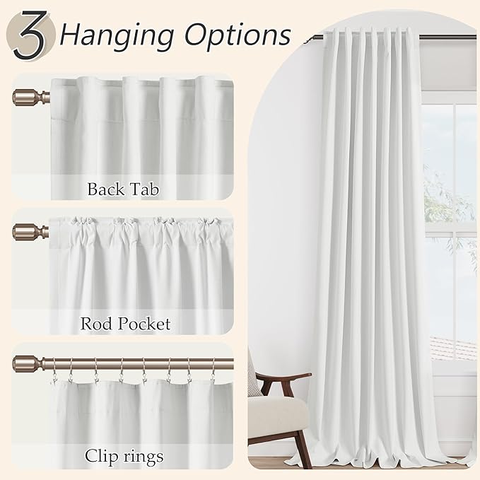 Guken White 100% Blackout Linen Curtains 90 Inch Length 2 Panels Set - Image 5