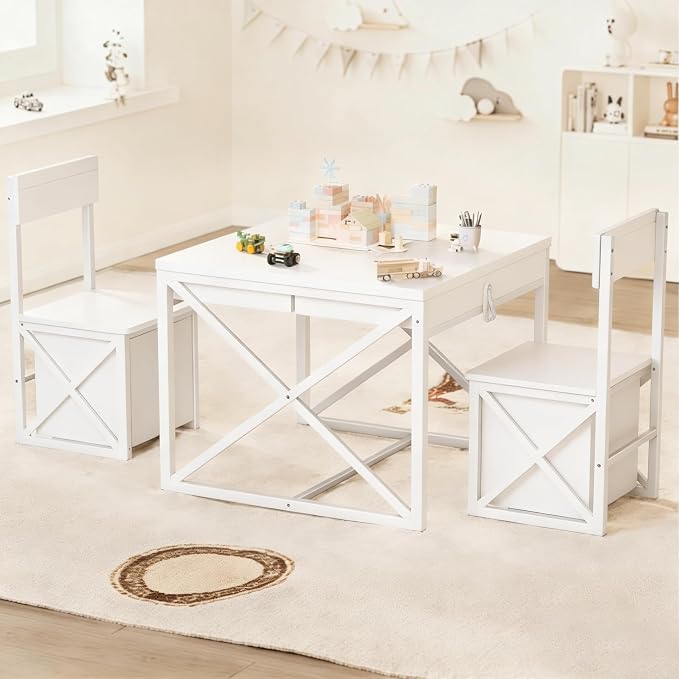 INNOD Kids Table and 2 Chairs Set, 4 in 1 Toddler Activity Table and Chairs Set by INNODToddlerTower