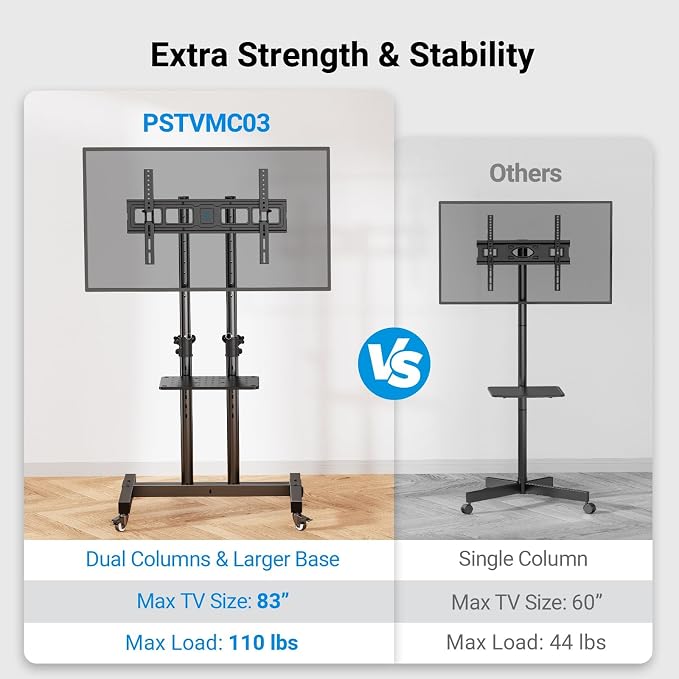 PERLESMITH Rolling TV Stand on Wheels - Image 7