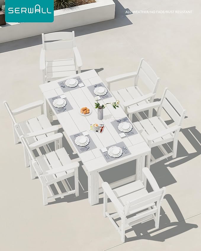 SERWALL Outdoor Dining Table Set, 67‘’ HDPE Patio Dining Set - Image 7