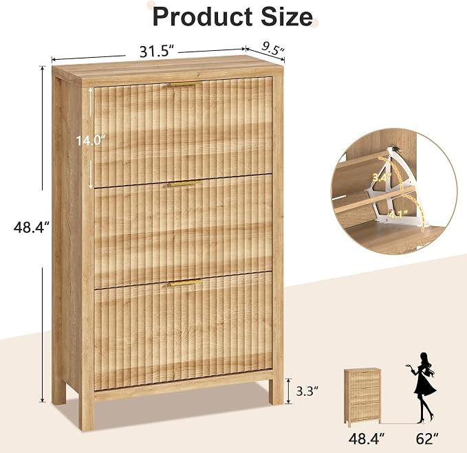 YOMILUVE Shoe Cabinet Storage for Entryway, Fluted Shoe Cabinet - Image 2