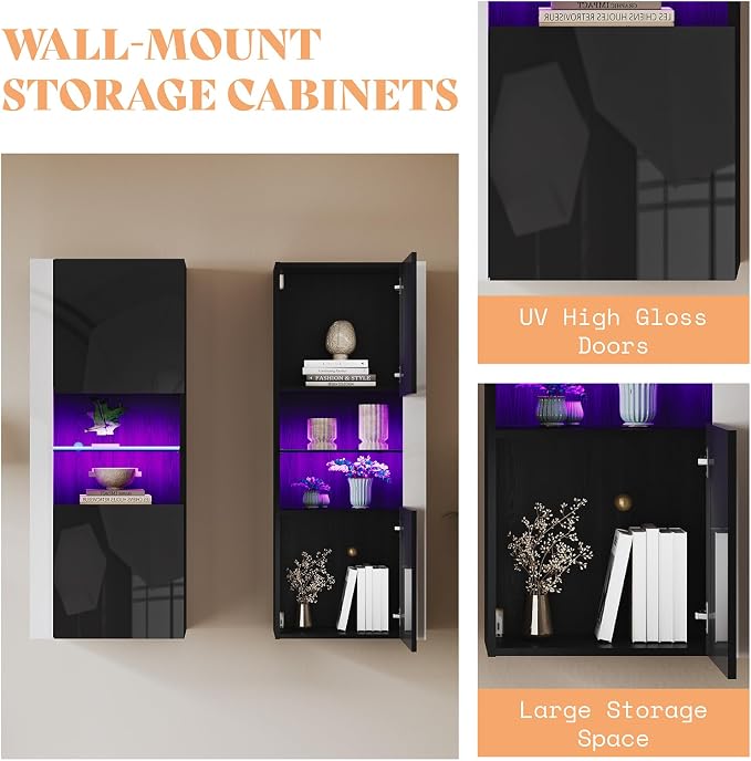 AMERLIFE 3-Piece Modern Wall Unit Entertainment Center Set, High Gloss 80" - Image 3