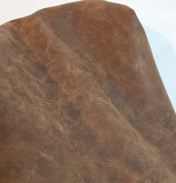 NAT Leathers | Brown Distressed 2 Tone Oily Faux Vegan Leather PU | 1 Yard 36 - Image 7