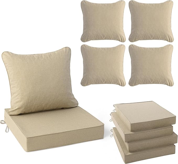 Summsun Outdoor Chair Cushions Set of 4, Faux Linen Patio Furniture Cushions by SUMMSUN