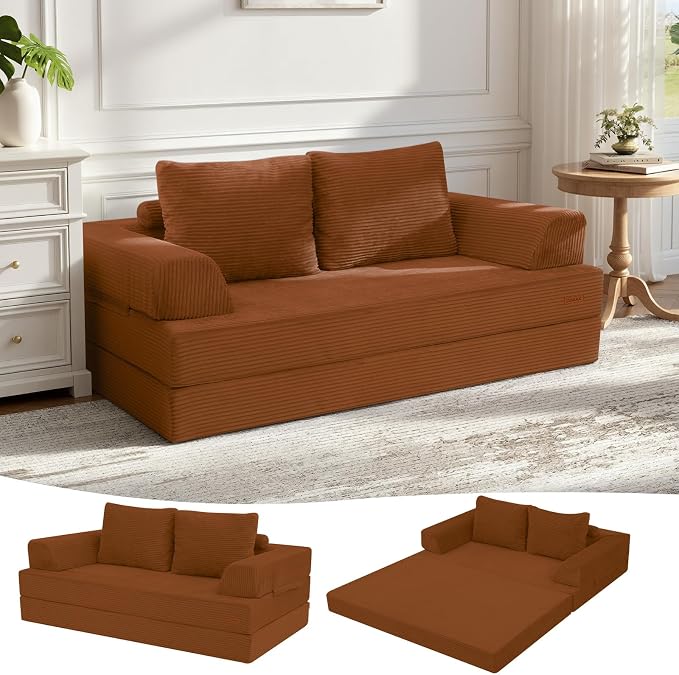 COMAX Convertible Sofa Bed, Folding Floor Couch Corduroy Fold Out Couch Bed by COMAX