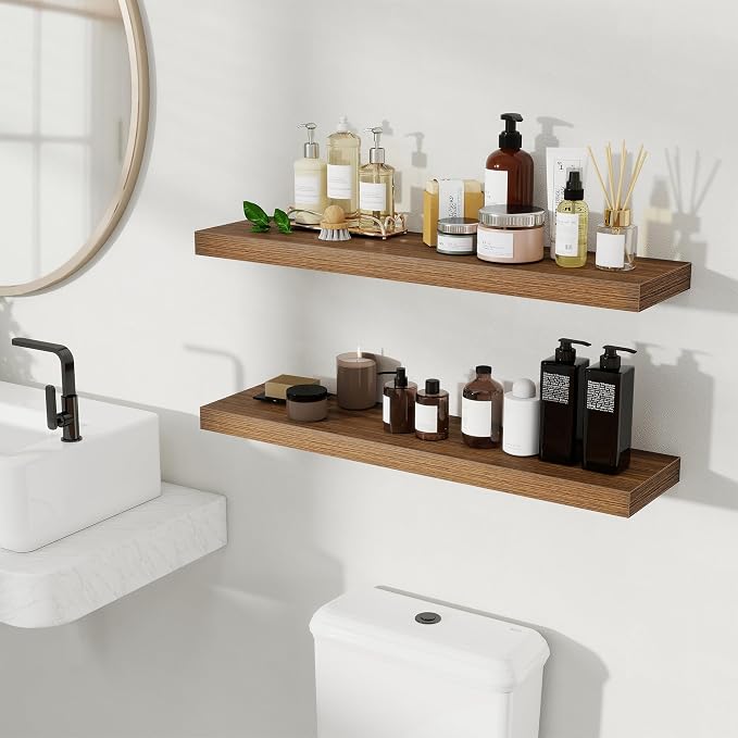 Fun Memories Floating Shelves for Wall, 32 Inch Set of 2 Rustic Wood Wall - Image 2