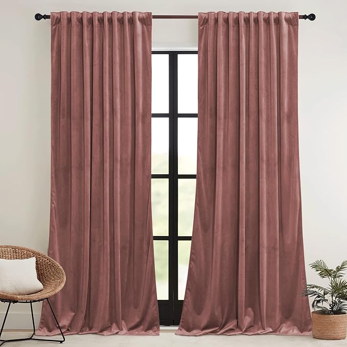 RYB HOME Pink Velvet Curtains 102 inches - Image 2