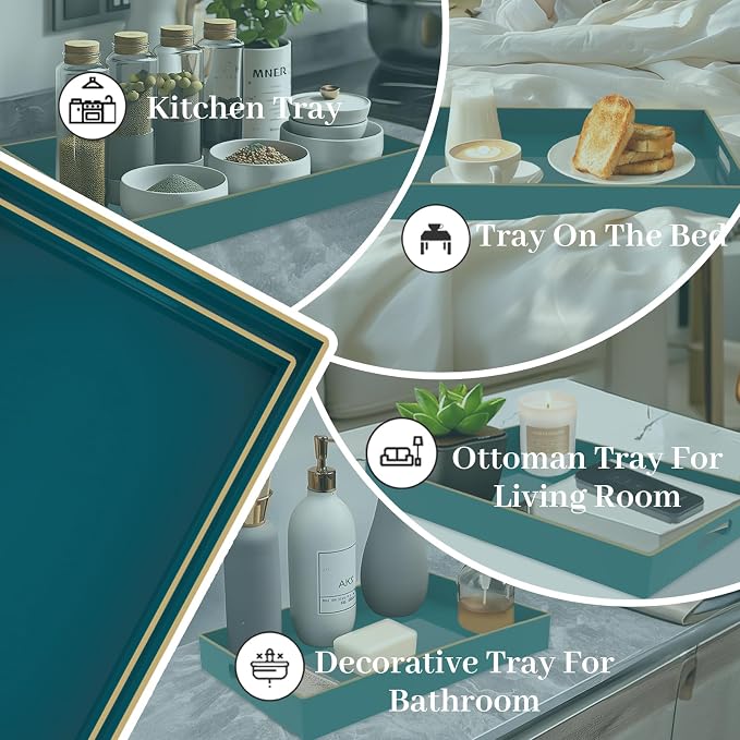 MAONAME Green Serving Tray Set of 2, Plastic Decorative Tray - Image 7