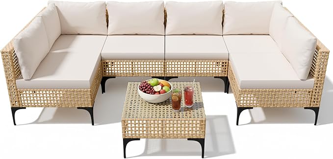 Devoko Patio Furniture Set, 7 Pieces Outdoor Wicker Sectional Couch by DEVOKO