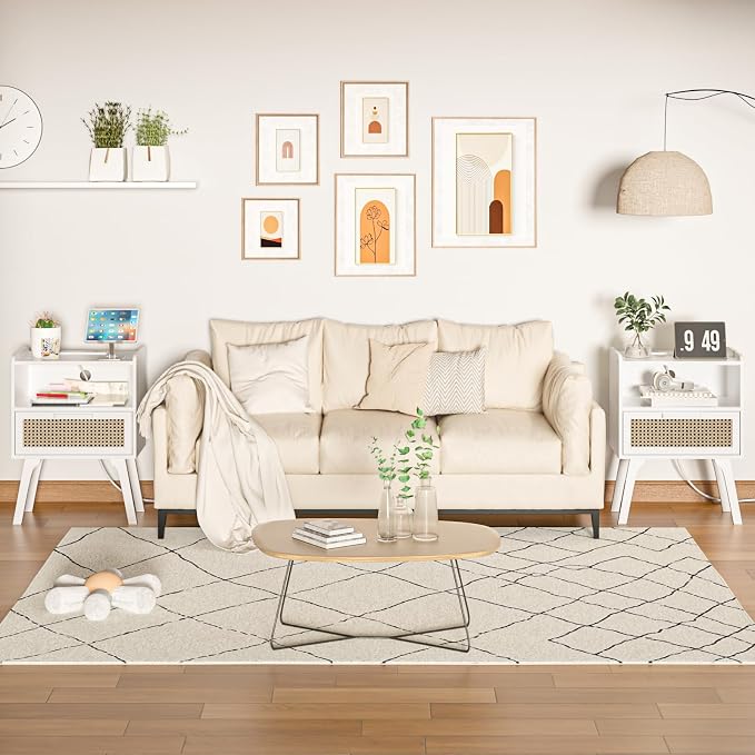 Lerliuo Rattan Nightstand with Charging Station, Cane Accent Side End Table - Image 7