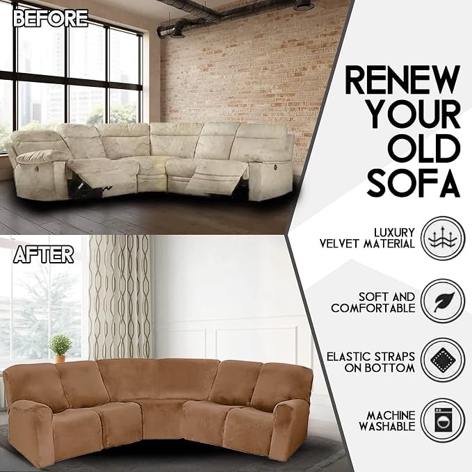 LightInTheBox 7-Piece Velvet Stretch Reclining Couch Covers 5 Seats Corner Sofa - Image 3