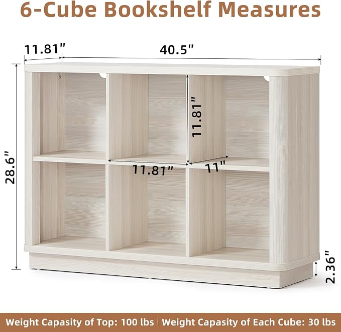 Joaxswe 6 Cube Bookcase, Wood Low Floor Standing Bookshelf - Image 2