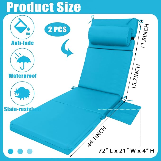 Wenqik 2 Pcs Outdoor Chaise Lounge Cushion - Image 3