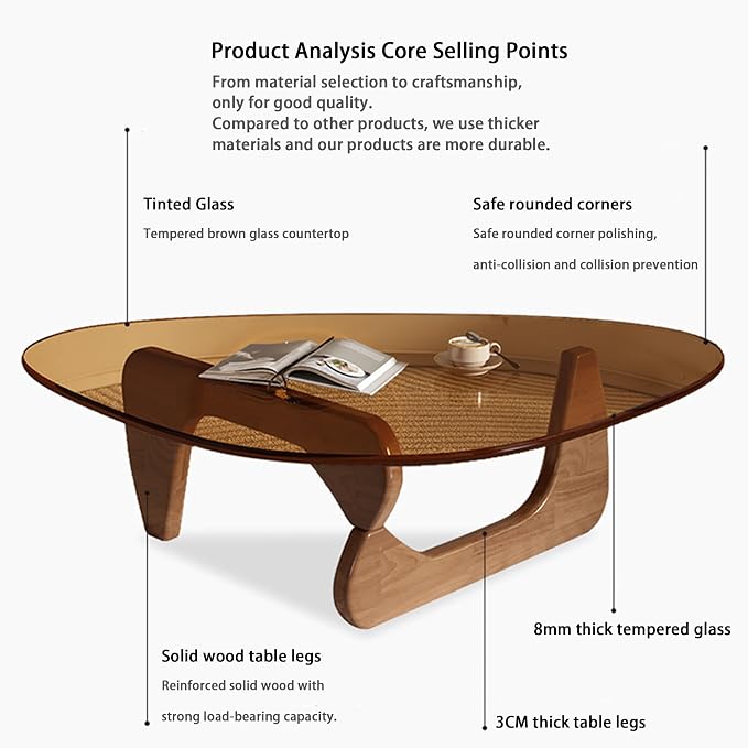 EASYSOUL Modern Glass Coffee Table, 32.68" D x 22.44" W x 15.75" H, Abstract - Image 6