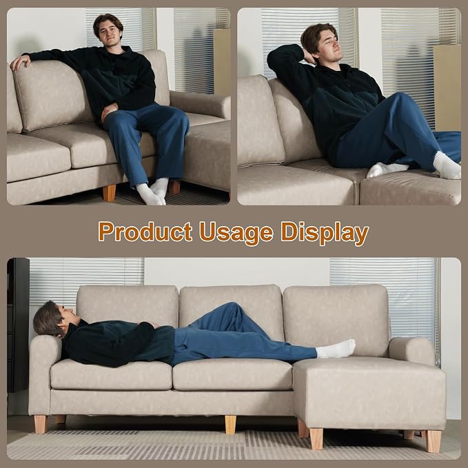 EASE MOOSE Large Seat Faux Leather L Shaped Sofa, Waterproof and - Image 9