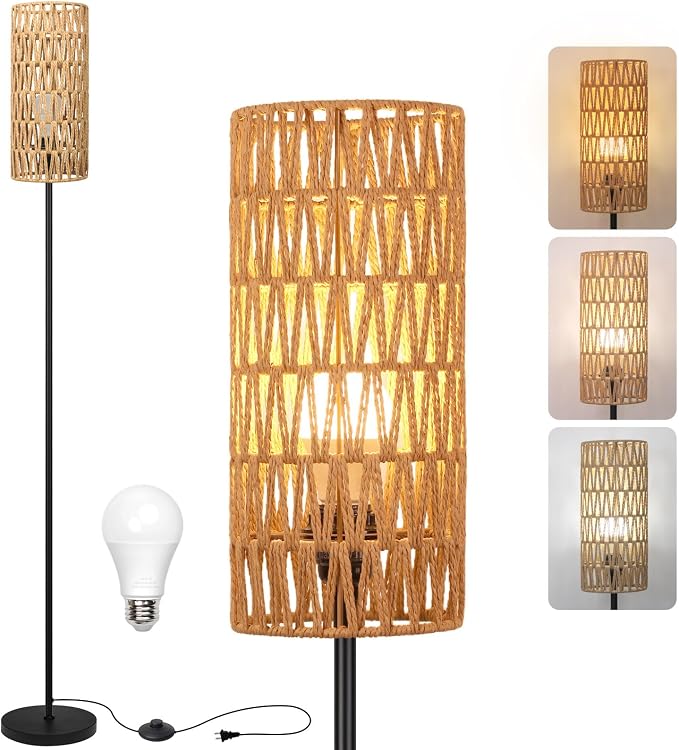 Ruiever Floor Lamp for Living Room, Farmhouse Rattan Floor lamp, Modern by Ruiever