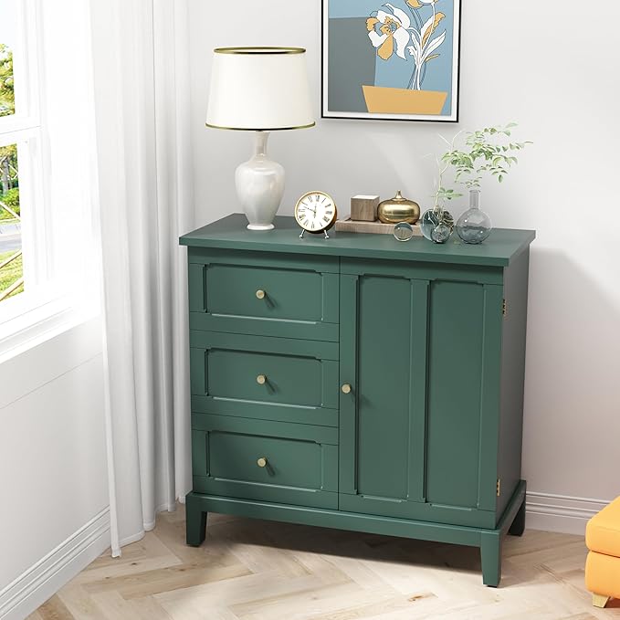 HLR Accent Cabinet with 3 Drawers and Door, Wooden Storage Cabinet with Shelves - Image 7