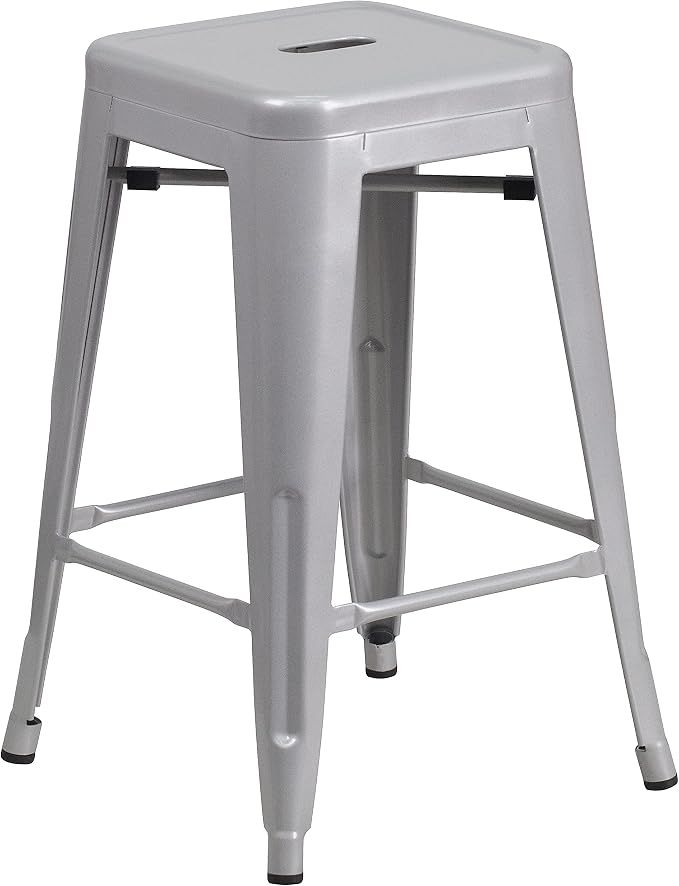 Flash Furniture Lily 4 Pack Commercial Grade 24" High Backless Silver Metal - Image 8