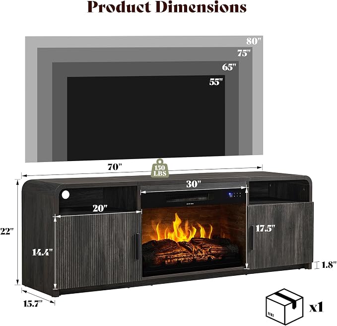 AMERLIFE 70" Fluted Fireplace TV Stand - Image 2