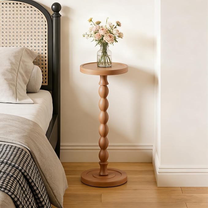 Solid Wood Drink Table, Rubber Wood‌ Small Round Side Table - Image 6