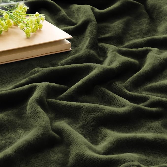 BEDELITE Fleece Blanket Twin Size Olive Green Throw Blankets - Image 3