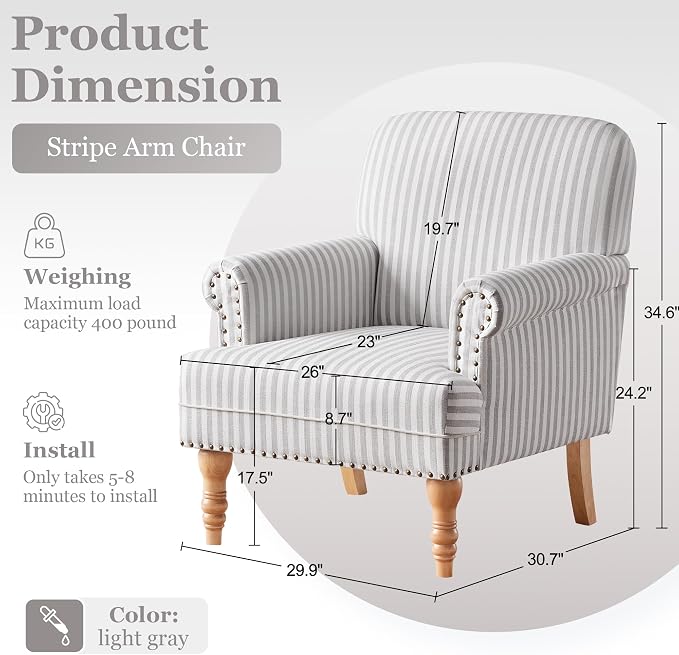 HUIMO Linen Fabric Accent Chair, Mid-Century Modern Armchair - Image 2