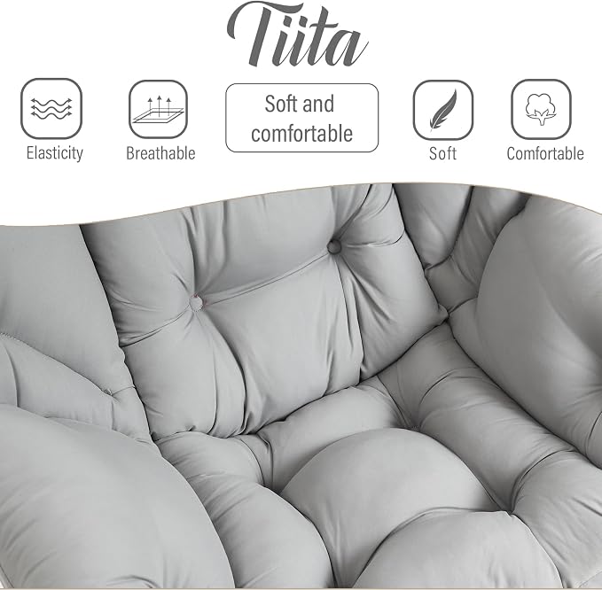 Tiita Lazy Chair with Ottoman, Light Grey Modern Large Accent Chair, Comfy - Image 3