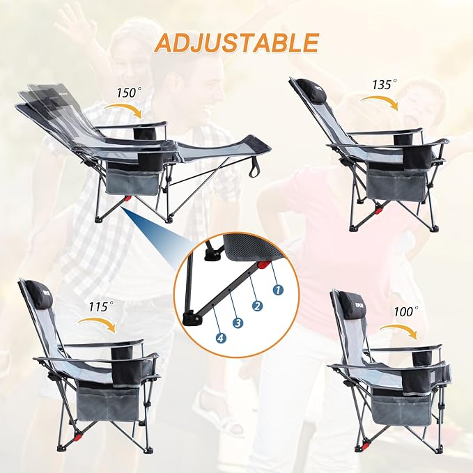 Reclining Camping Chair with Removable Footrest Lounge Chair with Headrest - Image 8