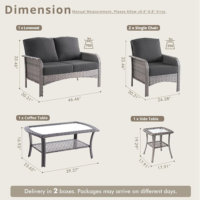 Weaxty Wicker Patio Furniture Set High Back Loveseat Sofa Couch Armchair Coffee - Image 2
