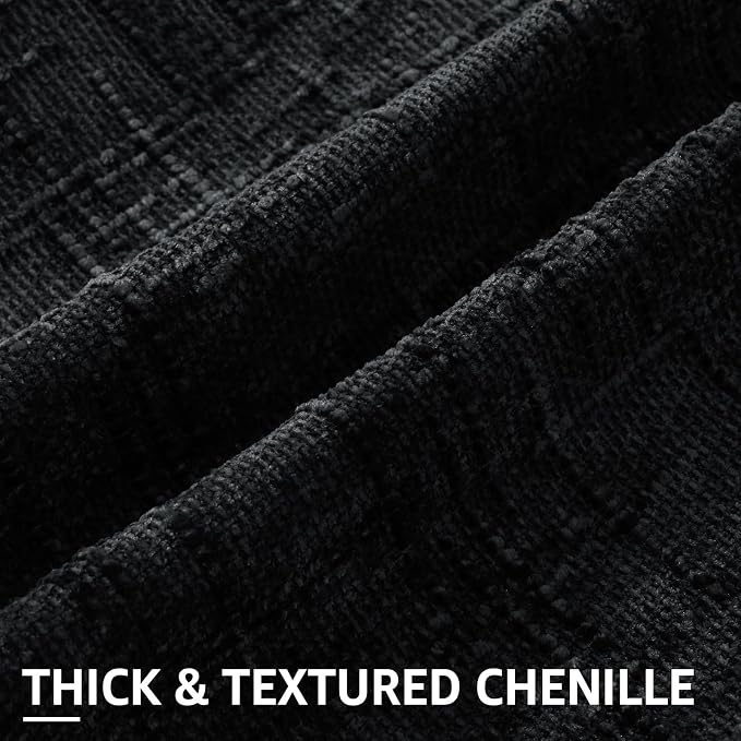 decorUhome Black Chenille Throw Pillow Covers 16x16 Set of 2 Textured Soft Cozy - Image 2