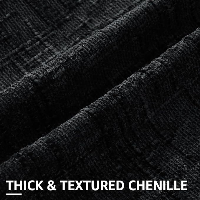 decorUhome Black Chenille Throw Pillow Covers 18x18 Set of 2 Textured Soft Cozy - Image 2