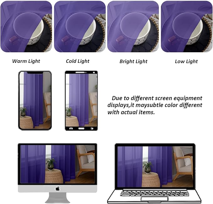 Chyhomenyc Purple Sheer Curtains 84 Inch Length 2 Panels, Light Filtering Soft - Image 8