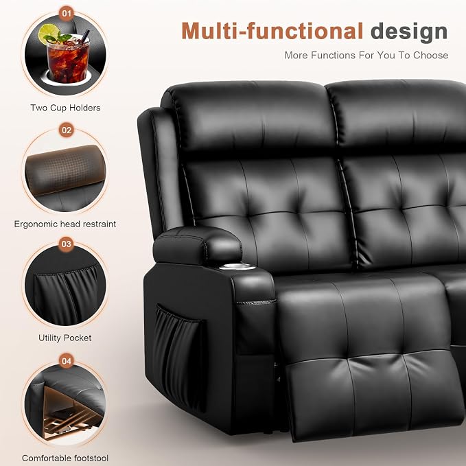 RV Loveseat Recliner Sofa, Massage Wall Hugger Reclining Couch - Image 8