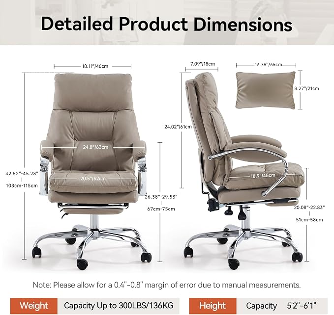 LEAGOO Office Chair with Foot Rest, Executive Reclining Office Chairs with Arms - Image 3