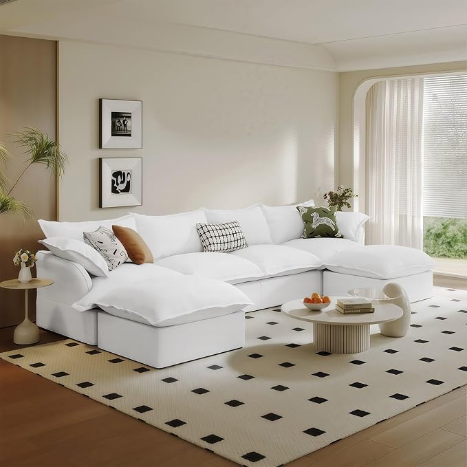 Waterproof Cloud Couch, 6 Seat U Shape Stain Resistant Modular Sectional Sofa by Gtilzria