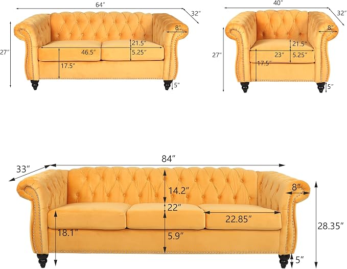 RARZOE 2 Pieces of Living Room Furniture Sofa Sets, Modern Contemporary Tufted - Image 2