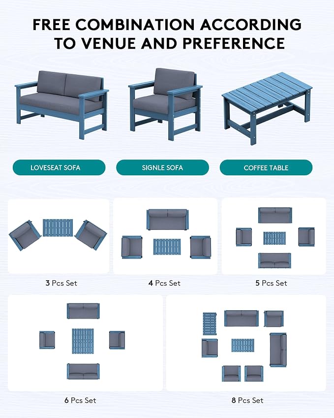 SERWALL 3 Pieces HDPE Outdoor Sofa Bistro Set - Image 7