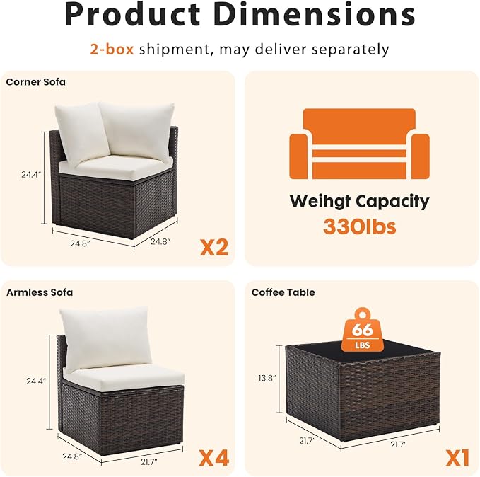 Sweetcrispy 7-Piece Outdoor Patio Sectional Sofa, Modular PE Wicker Outdoor - Image 6