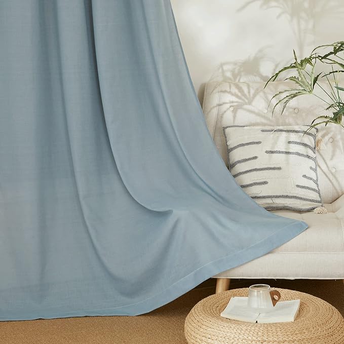 NICETOWN Thick Flax Linen Stone Blue Curtains - Image 7