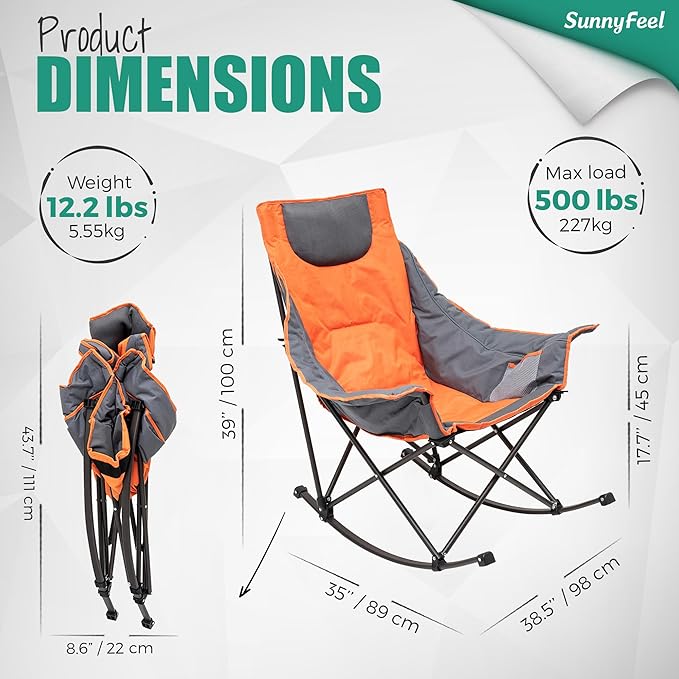 SUNNYFEEL Oversized Heated Rocking Camping Chair 2 Pack, Fully Padded Patio - Image 3